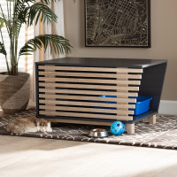 Baxton Studio SECHC150130WI-Dark Grey/Hana Oak-Cat House Eckhart Modern and Contemporary Two-Tone Dark Grey and Oak Finished Wood Cat Litter Box Cover Housei